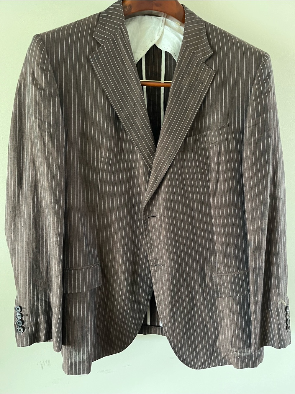 Men's Bamfield & Sons Brown Pinstripe Italian Linen Blazer - note flaw in photo